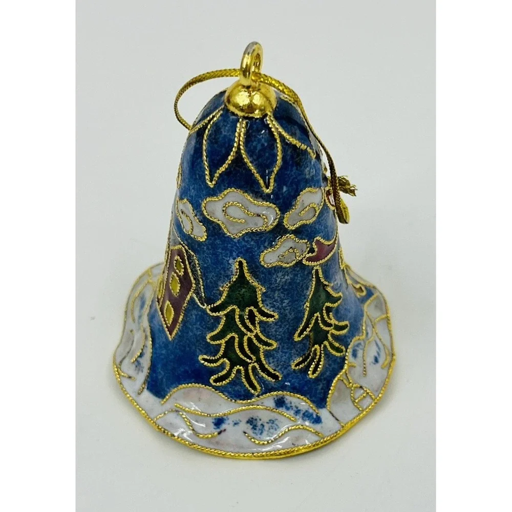 Vintage Cloisonné Enamel Christmas Holiday Bell Decoration Ornament